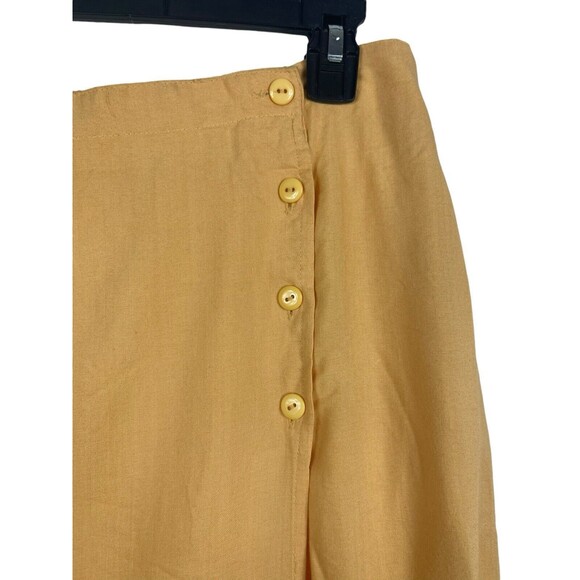 Marla Kim Vintage 90s Yellow Side Buttons Midi Modest Elastic Waist Skirt L - Picture 3 of 9